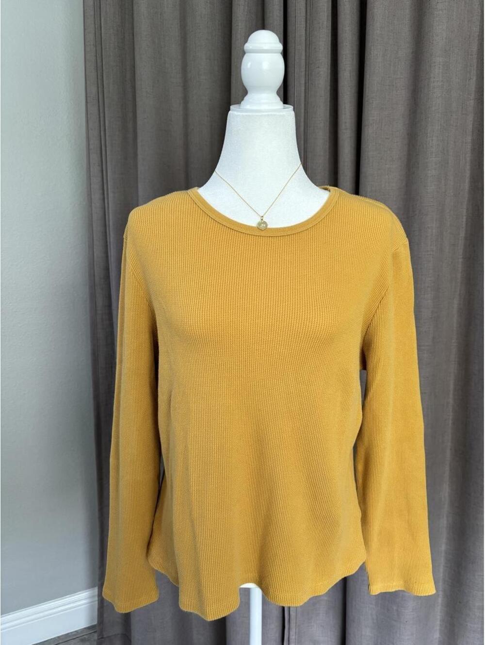 Mustard Cotton Textured Long Sleeve Top XL 90s Minimalist